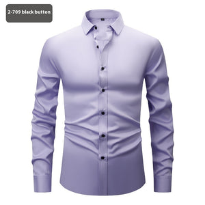 Men’s Long Sleeve Stretch Shirt – Fashionable Solid Color Loose Fit Top for Casual & Daily Wear