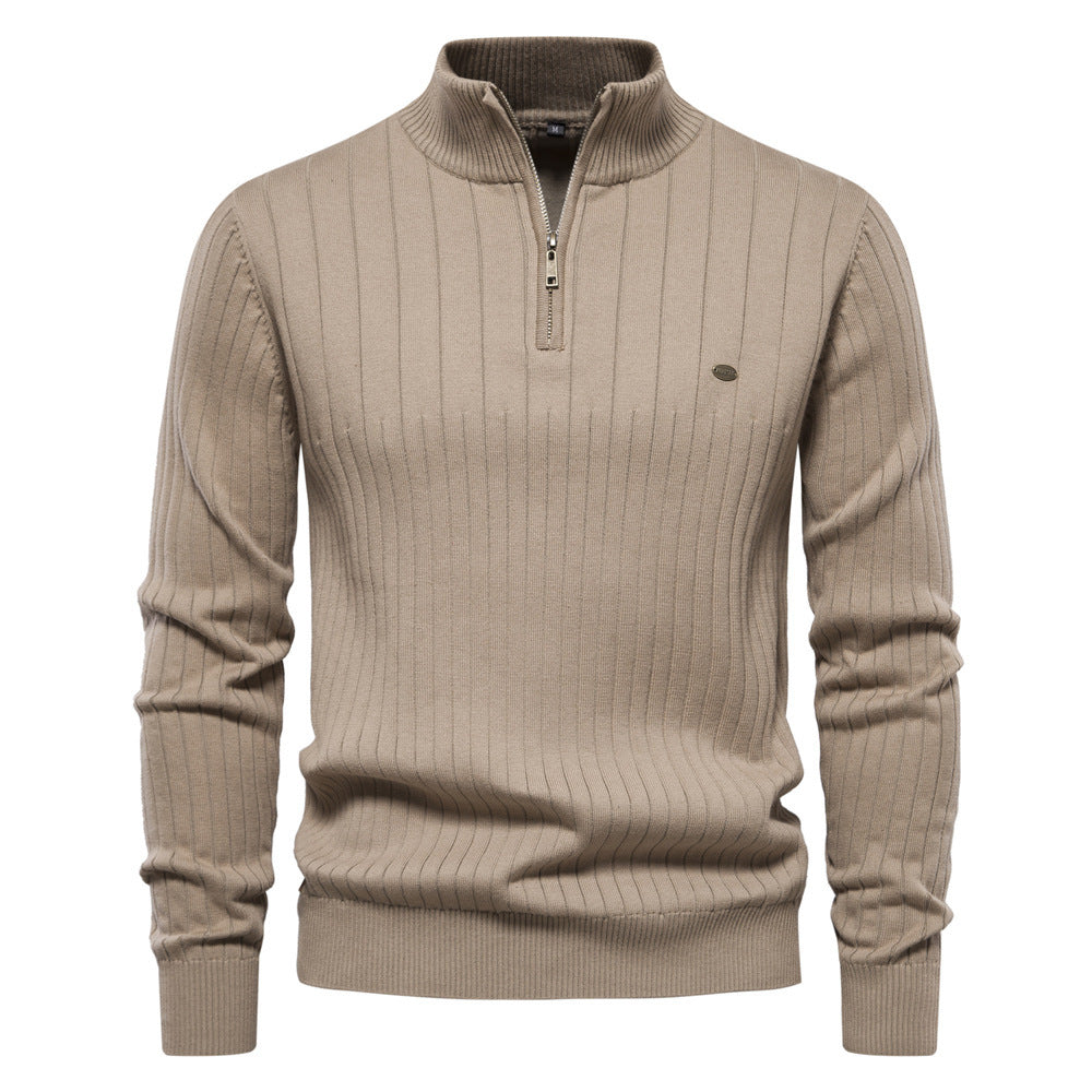 Men’s Stand Collar Half-Zip Sweater – Slim Fit Cotton Blend Pullover, Stylish Autumn Casual Top