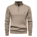 Men’s Stand Collar Half-Zip Sweater – Slim Fit Cotton Blend Pullover, Stylish Autumn Casual Top