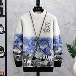 Men’s Patchwork Hip Hop Crew Neck Sweater – Loose Fit Thick Cotton Pullover, Winter Casual Top