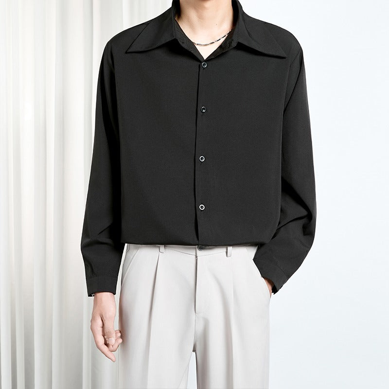 Korean Style Men’s Loose Trendy Shirt – High-End Draping Non-Ironing Polyester Top for Teenagers