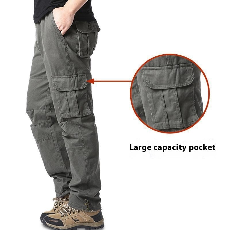 Men's Multi-pocket 100% Cotton Cargo Pants – Plus Size Workwear Trousers for Daily & Outdoor Use