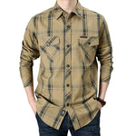 Men’s Plus Size Loose Cargo Cotton Shirt – Long Sleeve Casual Top in Khaki, Blue & Green