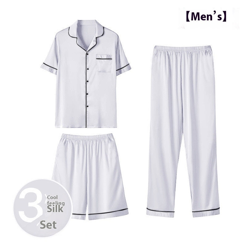 Men’s Ice Silk Homewear Three-Piece Suit – Lightweight Pajamas with Shorts and Trousers for Comfortable Relaxation