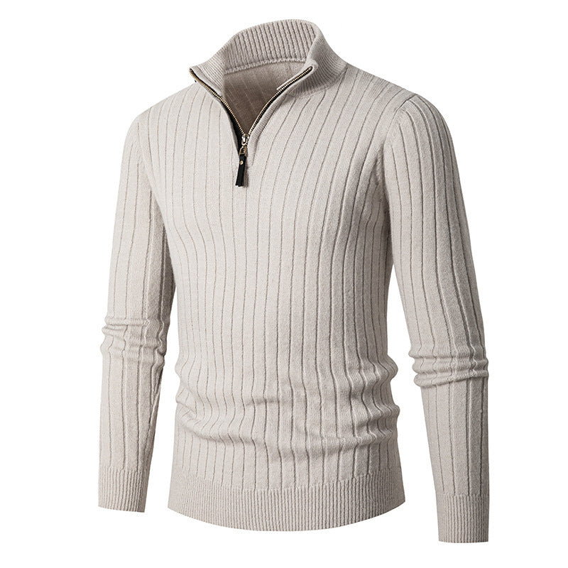Men’s Half-Turtleneck Zip-Up Sweater – Slim Fit Long Sleeve Pullover Winter Fashion Top