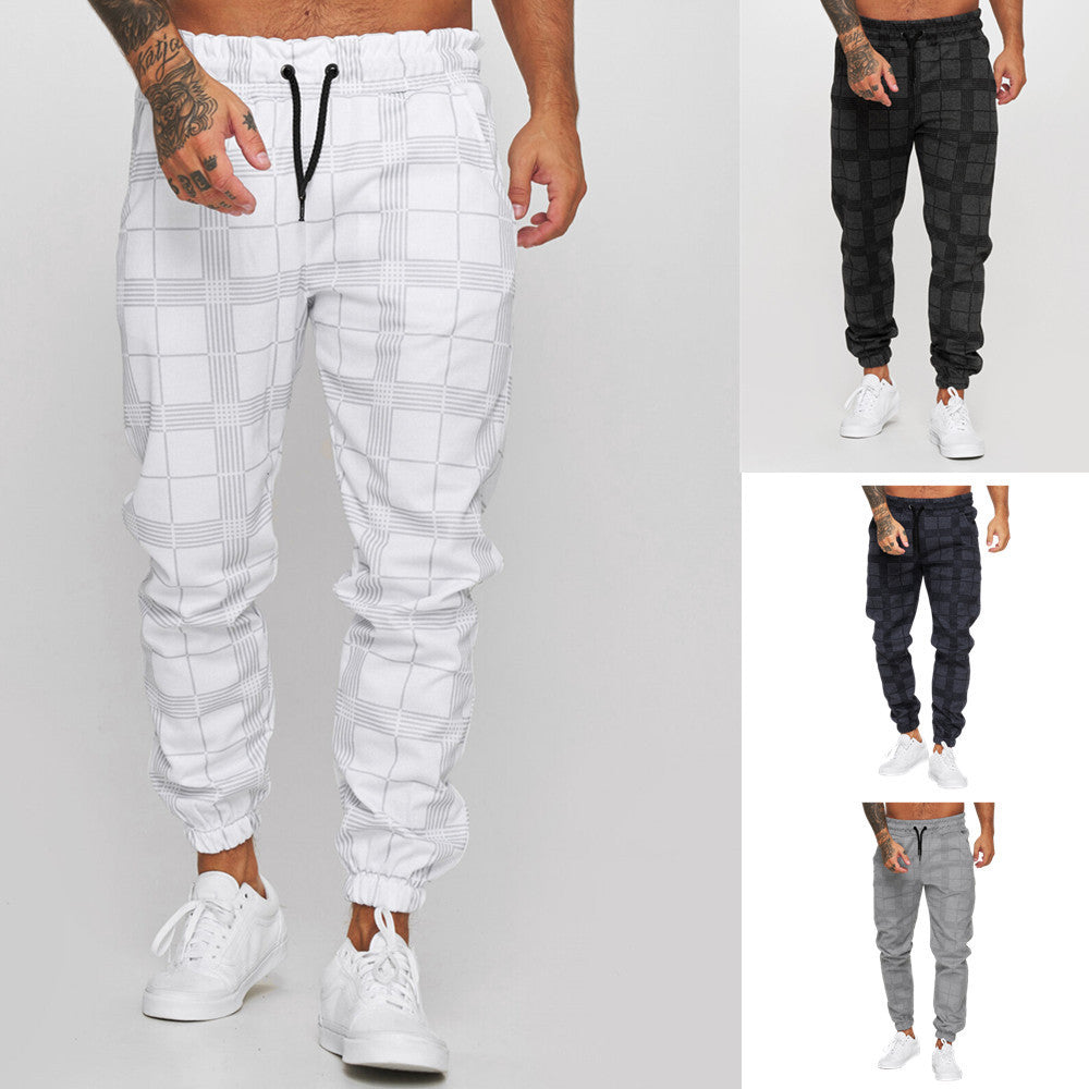 Checkered 3D Digital Print Casual Pants – Men’s Cotton Tapered Plaid Trousers for Everyday Streetwear