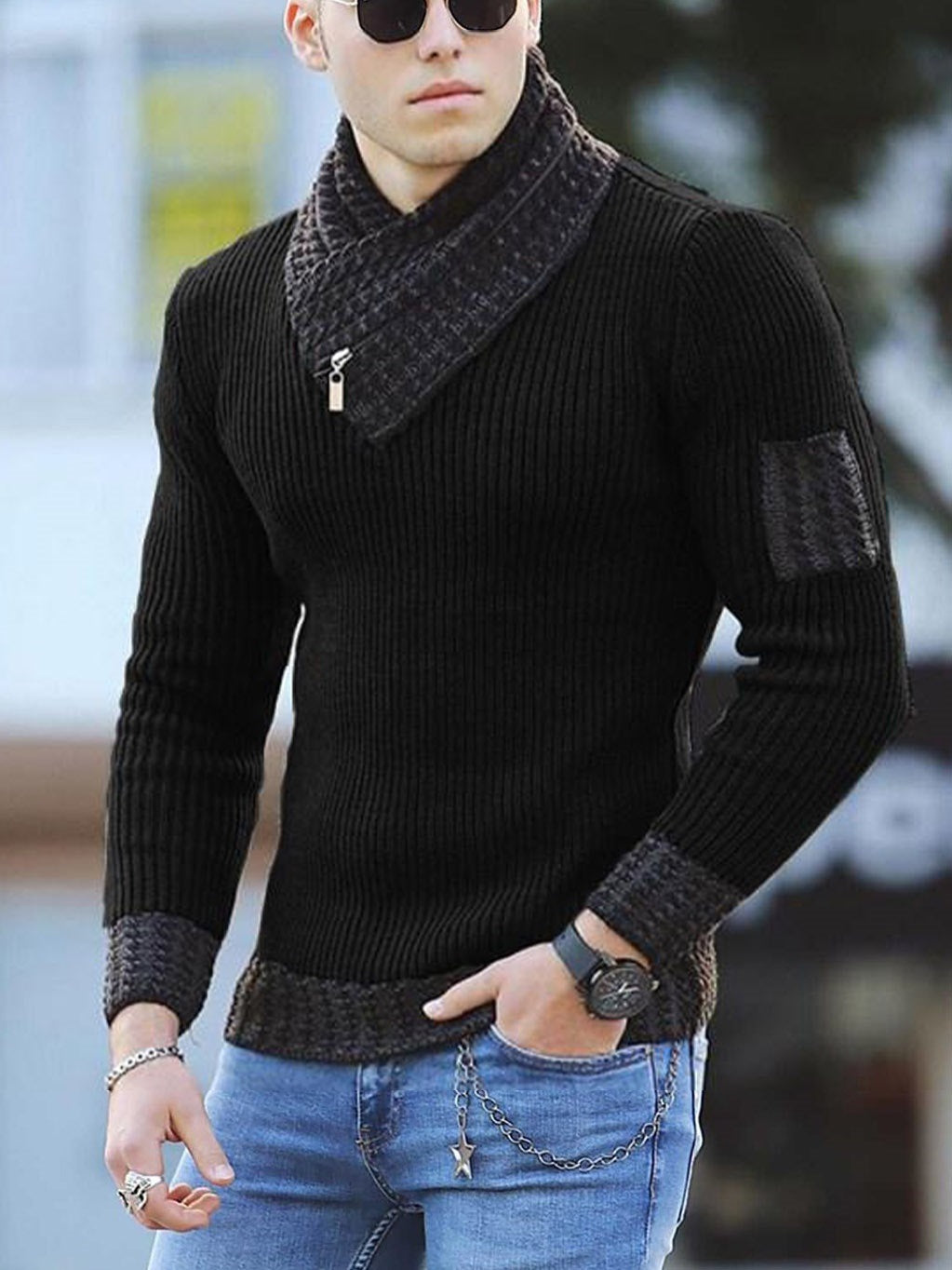 Men’s Slim Knit Pullover Sweater – Long Sleeve High Collar Casual British Style Sweater