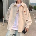 Men’s Loose American Retro Corduroy Shirt – Long Sleeve Polyester Casual Top for Everyday Wear