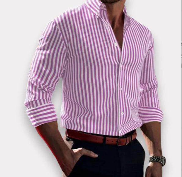 Ins Stripe Printed Long Sleeve Shirt for Men – Casual Loose Lapel Button Top Fashion Daily Wear