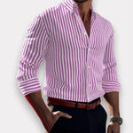 Ins Stripe Printed Long Sleeve Shirt for Men – Casual Loose Lapel Button Top Fashion Daily Wear