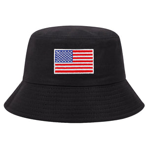 Stars & Stripes Embroidered Fisherman Bucket Hat – Sun-proof, Stylish, Acrylic Fiber, Unisex, Four Seasons Outdoor Hat