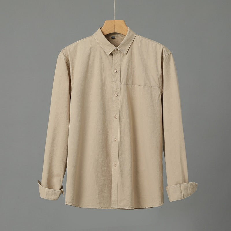 Casual Solid Color Cotton Long Sleeve Shirt for Men – Soft Comfortable Cardigan Style Daily Wear