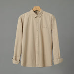 Casual Solid Color Cotton Long Sleeve Shirt for Men – Soft Comfortable Cardigan Style Daily Wear