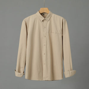 Casual Solid Color Cotton Long Sleeve Shirt for Men – Soft Comfortable Cardigan Style Daily Wear