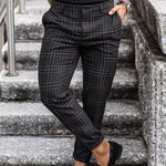 Men’s Loose and Thin Casual Trousers – Grid Pattern Mid-Waist Pants with Pocket Detail for Daily Style