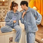 Plush Couple Thermal Zipper Suit – Thick Flannel Homewear Set for Men and Women