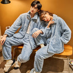 Plush Couple Thermal Zipper Suit – Thick Flannel Homewear Set for Men and Women
