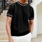 Men's Complex Knitwear Short Sleeve T-shirt – Slim Fit Round Neck Striped Top for Youth