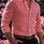 Ins Stripe Printed Long Sleeve Shirt for Men – Casual Loose Lapel Button Top Fashion Daily Wear