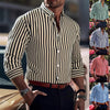 Ins Stripe Printed Long Sleeve Shirt for Men – Casual Loose Lapel Button Top Fashion Daily Wear