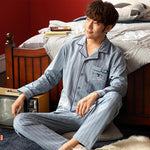 Men’s Cotton Long-Sleeve Pajama Set – Loose Trousers & Top | Comfortable Autumn and Winter Homewear for Men