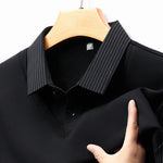 Men’s Business Casual Fake Two-Piece Striped Sleeve T-Shirt – Comfortable Polyester Blend for Daily Leisure