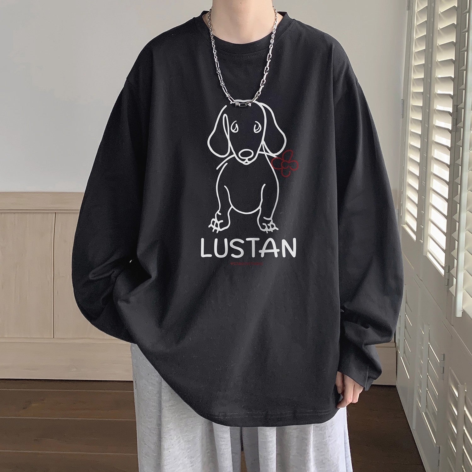 Cartoon Puppy Printed Long Sleeve T-shirt - Casual Loose Pullover for Autumn | Available in Multiple Colors