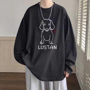 Cartoon Puppy Printed Long Sleeve T-shirt - Casual Loose Pullover for Autumn | Available in Multiple Colors