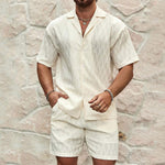 Men’s Summer Tracksuit Set – Casual Two-Piece Lapel Shirt & Shorts Outfit for Beach or Holiday Wear