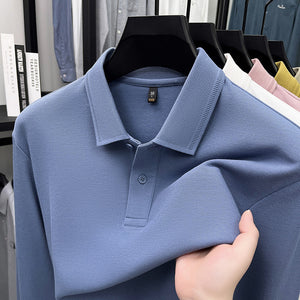 Mercerized Cotton Long-Sleeved Polo Shirt for Men – Breathable Casual Dad Style Top for Spring & Autumn