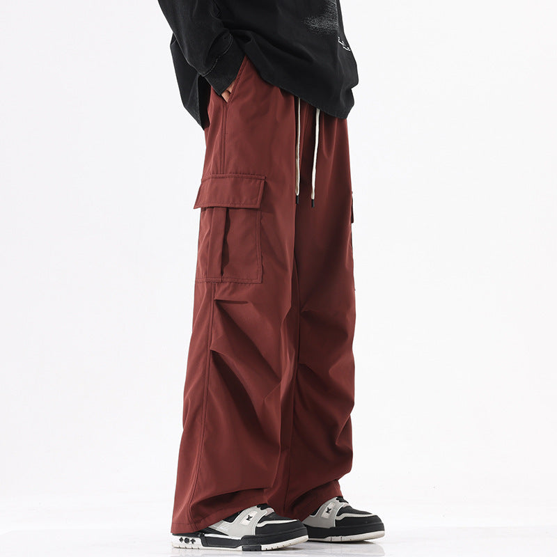 Couple American Retro High Street Pleated Straight Cargo Pants – Trendy Teen Fashion Trousers