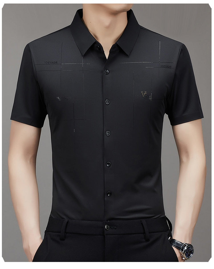 Men’s Seamless Short Sleeve Business Shirt – Lightweight Striped Summer Office Top for Smart Casual Style