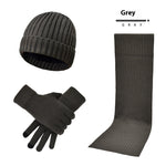 Men & Women Wool Hat Scarf Gloves Set – Thickened Knitted Winter Warm Three-Piece Set | Solid Color