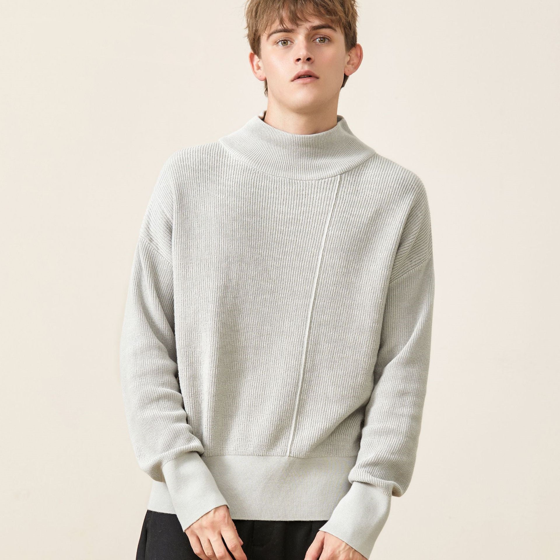Men’s Loose Round Neck Sweater – Casual Cotton Blend Pullover, Long Sleeve Autumn Fashion Top