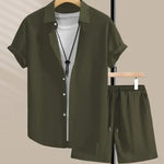 Men’s Casual Style Short Sleeve Shirt & Shorts Set – Simple Summer Outfit for Daily Comfort