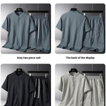 Men’s National Style Cotton Linen Two-Piece Set – Casual Summer Short Sleeve Shirt & Shorts for Daily Comfort