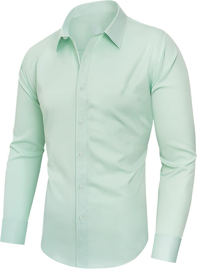 Men’s Full Elastic Long Sleeve Shirt – Simple Solid Color Stretch Cardigan for Daily Wear