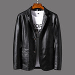 Leather Men's Autumn and Winter Jacket – Thin Lapel PU Coat with Pockets & Classic Style