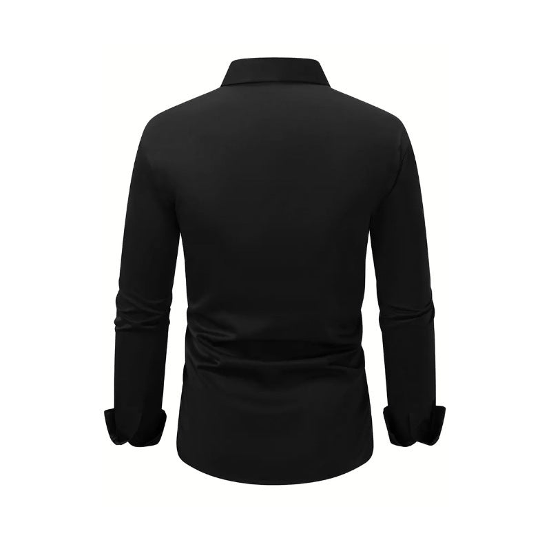 Men’s Long Sleeve Button Down Shirt – Solid Color Business Casual Lapel Top for Summer & Vacation Wear