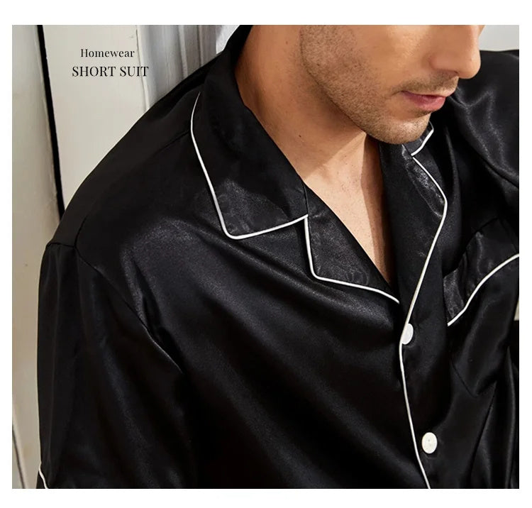 Men's Summer Satin Lapel Homewear Set – Thin Breathable Short-Sleeved Sleepwear Suit for Cool Comfort