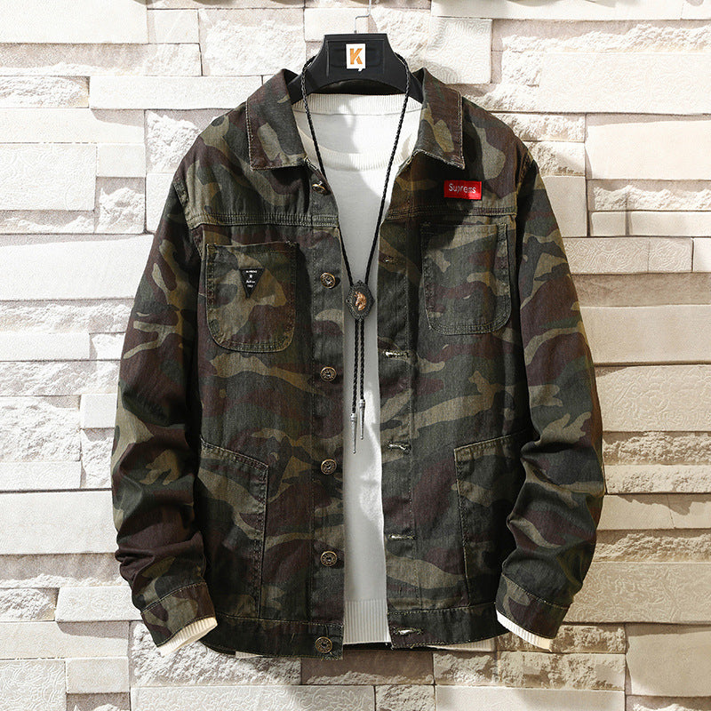 New Men’s Camouflage Denim Jacket – Casual Cotton Jeans Coat for Autumn Fashion & Streetwear