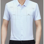 Men’s Seamless Short Sleeve Business Shirt – Lightweight Striped Summer Office Top for Smart Casual Style