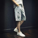 Ripped Denim Outer Wear Fifth Pants