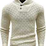Men’s Slim Turtleneck Sweater – Button Design Pullover, Thick Solid Color Casual Fashion Top