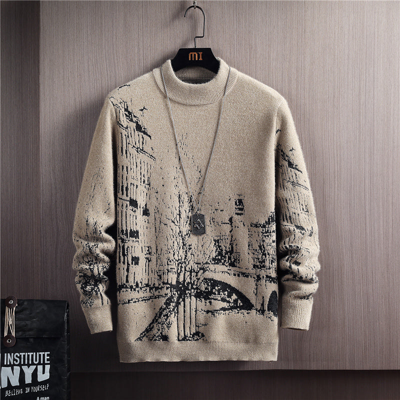 Men’s Autumn & Winter Round Neck Pullover – Thick Long Sleeve Slim Fit Korean Style Sweater