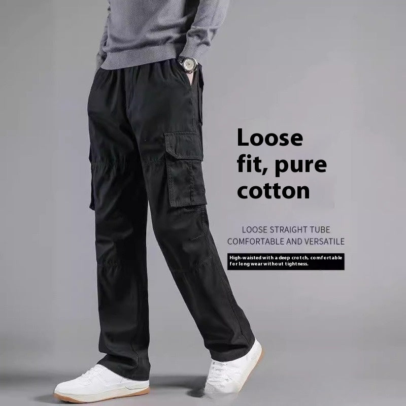 Men's Multi-pocket 100% Cotton Cargo Pants – Plus Size Workwear Trousers for Daily & Outdoor Use