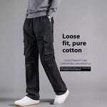 Men's Multi-pocket 100% Cotton Cargo Pants – Plus Size Workwear Trousers for Daily & Outdoor Use