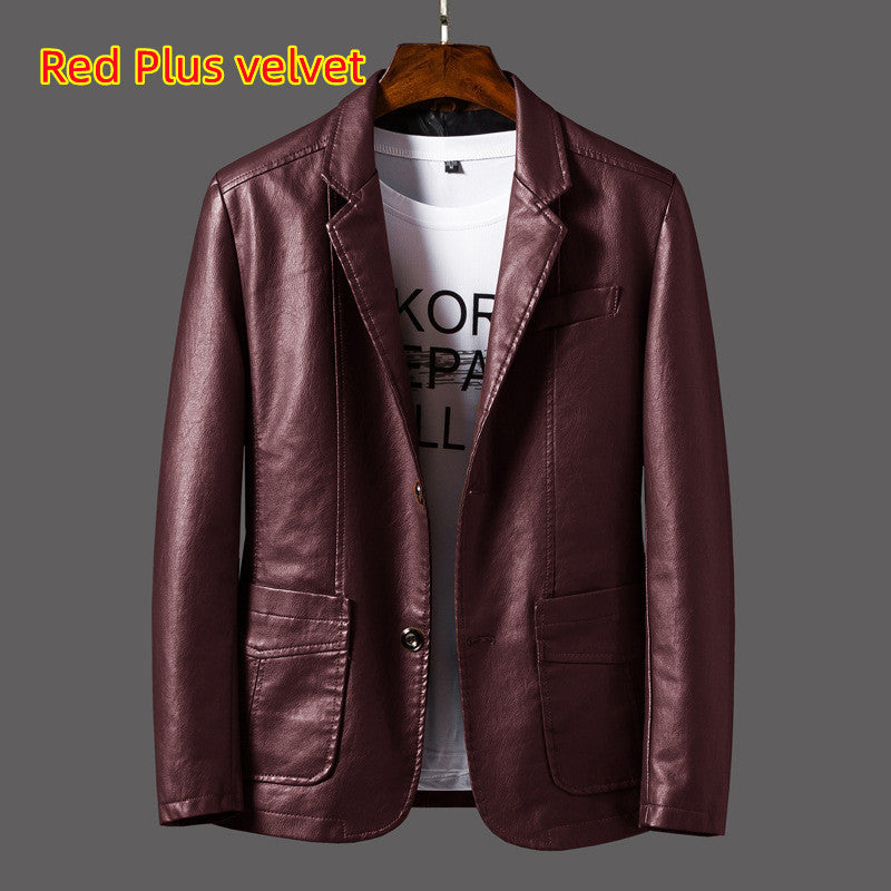 Leather Men's Autumn and Winter Jacket – Thin Lapel PU Coat with Pockets & Classic Style