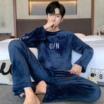 Men’s Coral Fleece Winter Pajamas – Thickened Flannel Lined Long-Sleeve Top & Trousers | Warm Homewear Suit