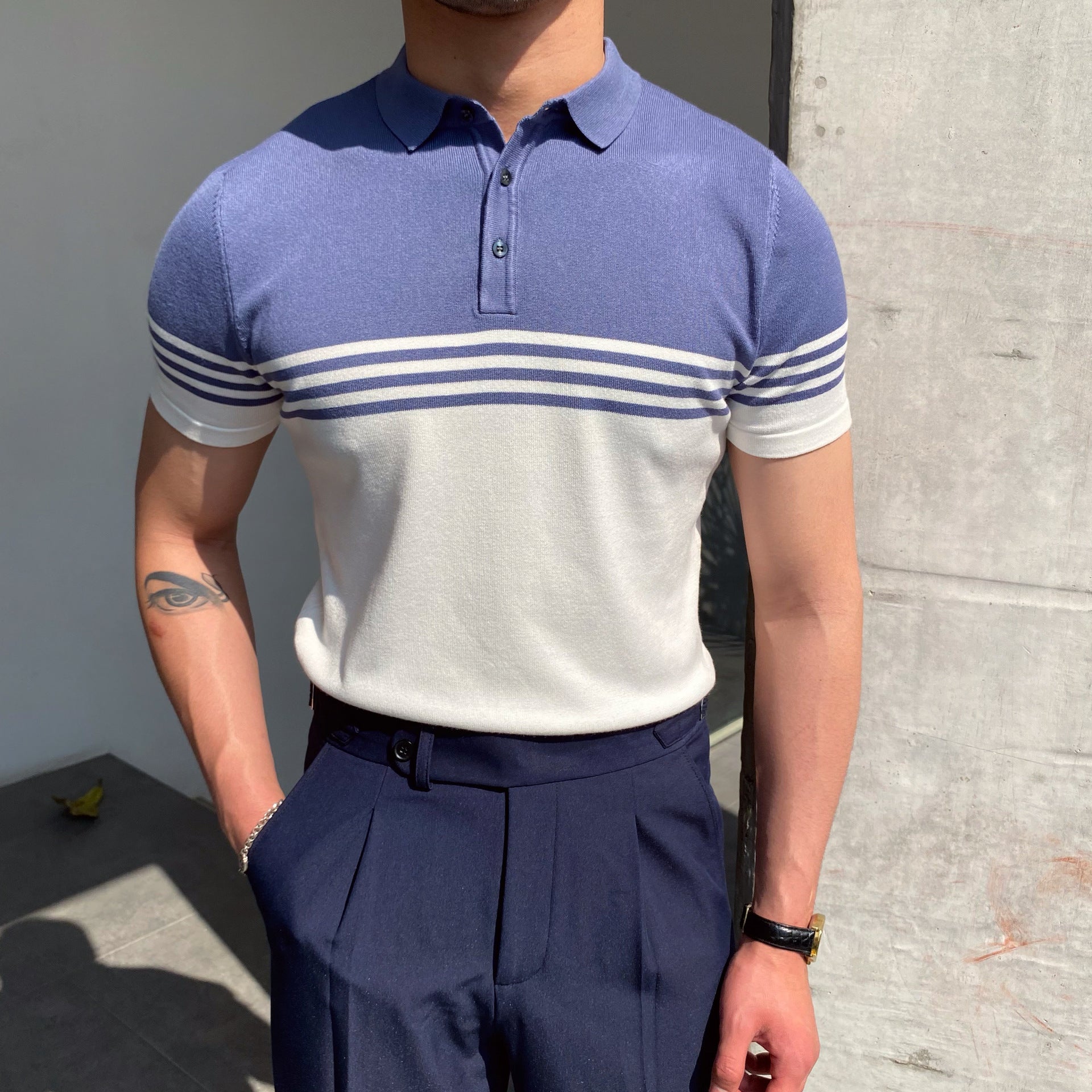 Men’s Casual Striped Polo Shirt – Thin Short-Sleeve Summer Top with Cotton Comfort